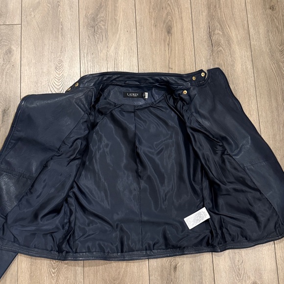 Ralph Lauren Navy Leather Moto Jacket with Gold Hardware - 8 - Picture 9 of 11